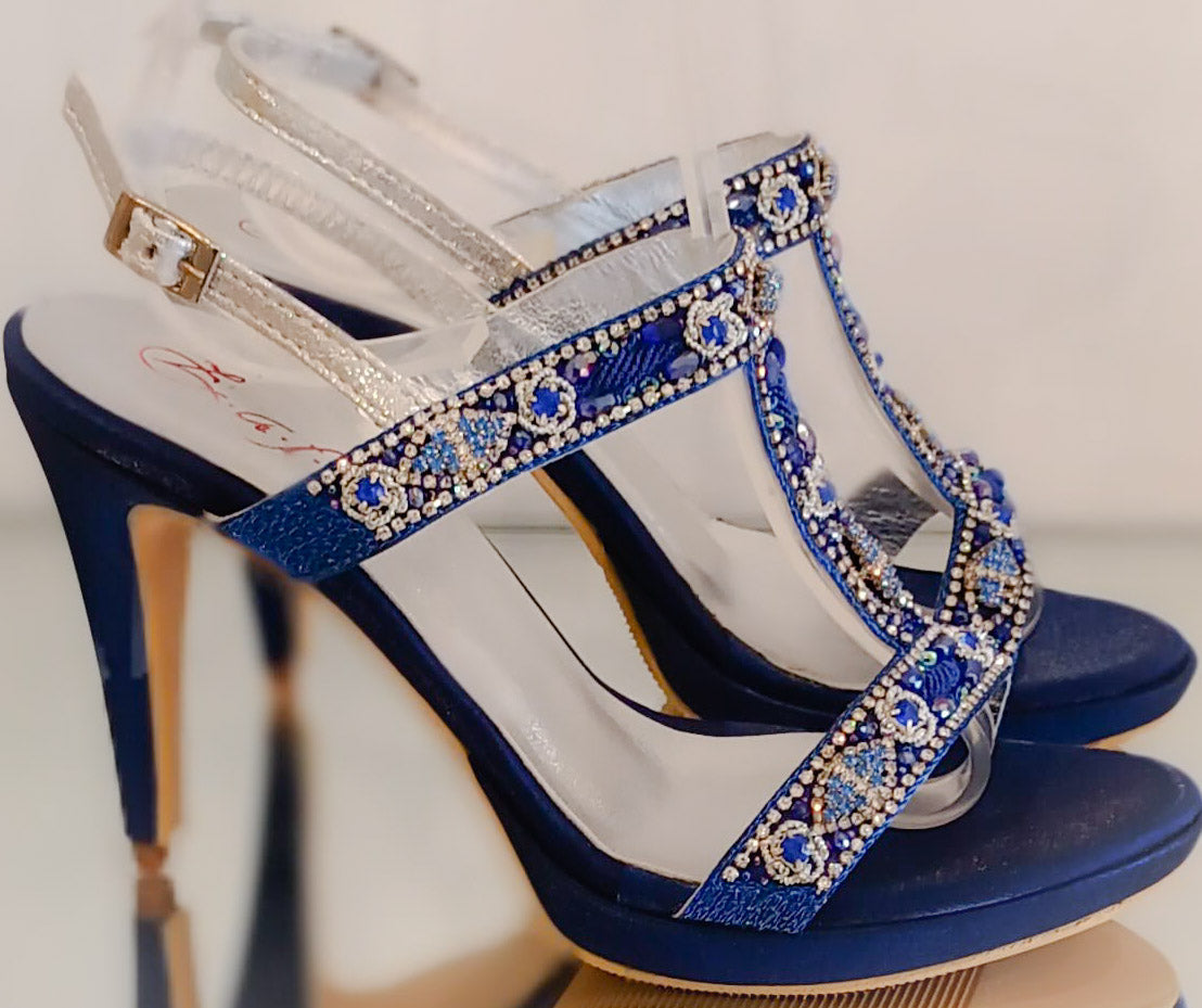 Sandale cuir bleu et cristaux art 333T