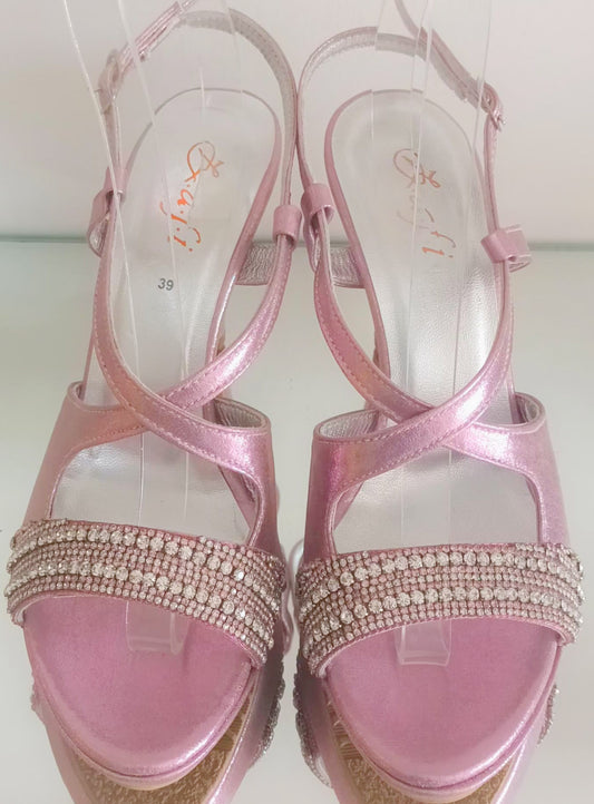 Sandale cuir soie cristaux rose art 303