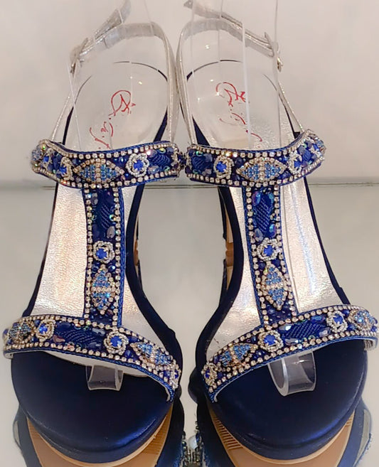 Sandale cuir bleu et cristaux art 333T